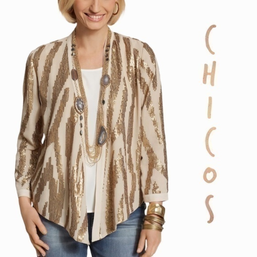 Chicos Sequin Embellished Zebra Jacket Sz Medium Chicos size 1